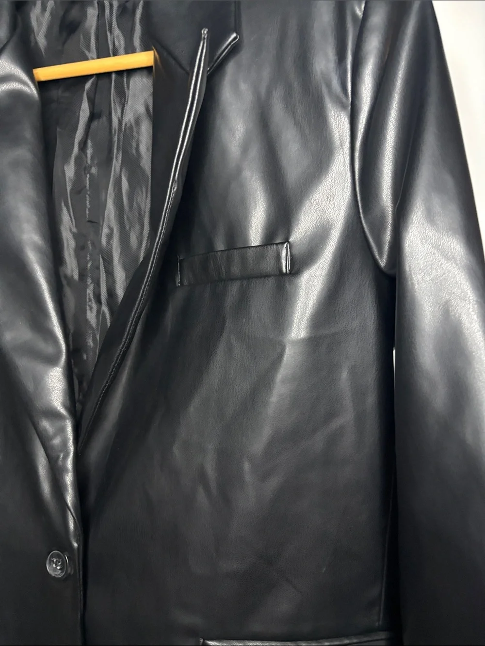 ASOS Pull&Bear 90’s Black Faux Leather Blazer Size M